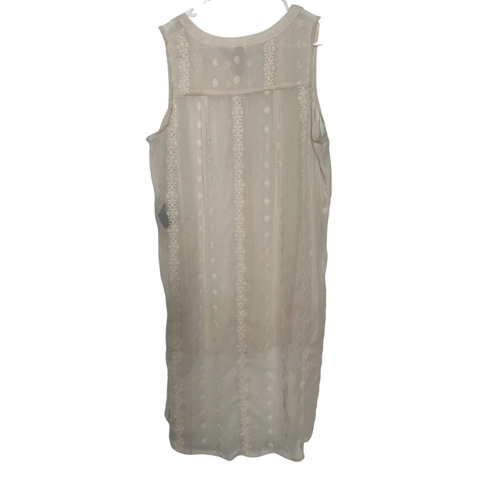 Women's Size Large Sheer Cream Embroidered Tunic Top High Low Boho Festival - Picture 2 of 10